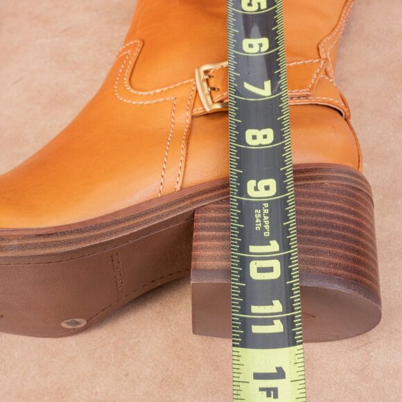 Vince Camuto Women Vergila Caramel Leather Moto Biker Chunky Boots Size 8.5 - Picture 6 of 8